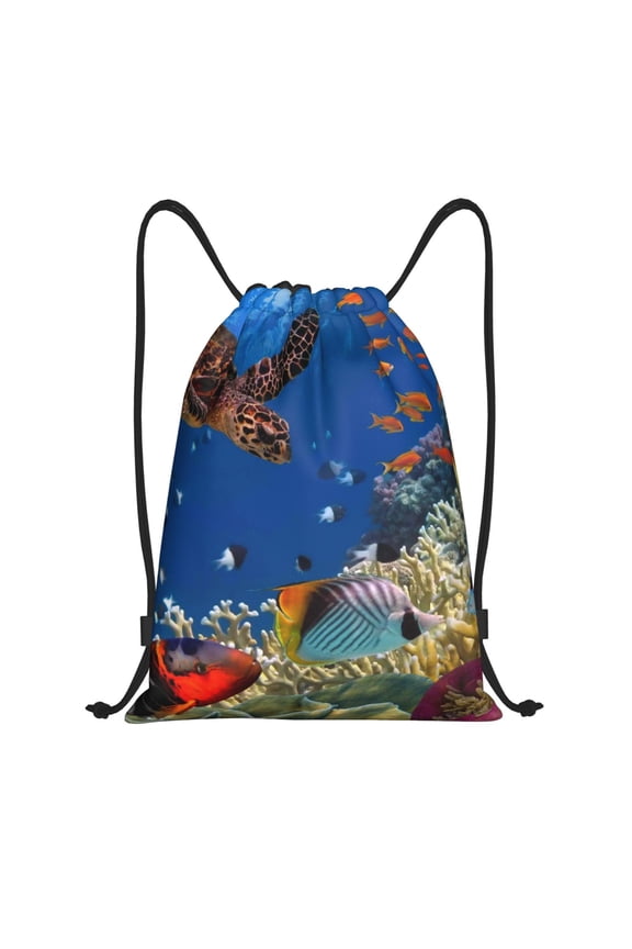 Colorful Coral Reef Print Drawstring Backpack Bag Sport Versatile Sports Backpack for Gym, Travel, Swimming, Beach