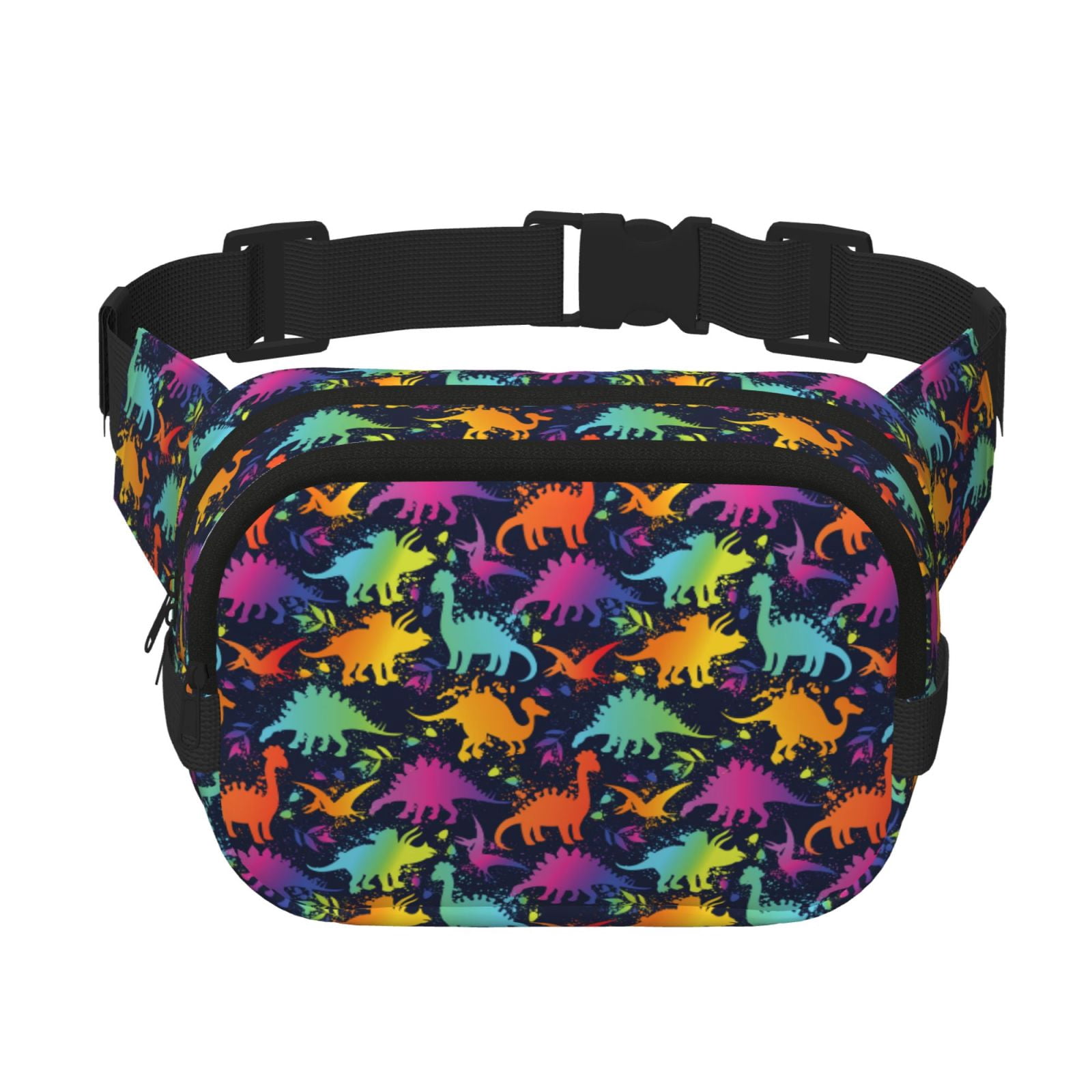 Hirioo Colorful Dinosaur for Double Layer Waist Bag Adjustable Fanny Pack For Travel Running Hiking