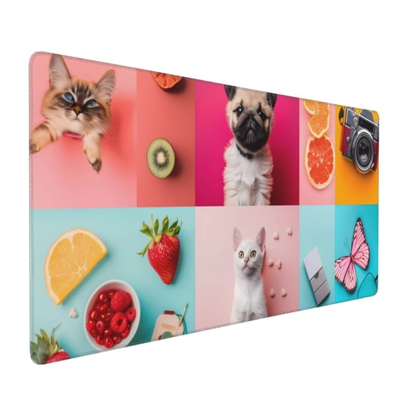 Hirioo Colorful Dog Cat Collage for Mouse Pad ,Anti-Slip Base, Durable Stitched Edges, Perfect for Gaming, Office, and Home Use,16x35.5in