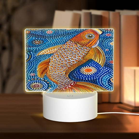 Hirioo Colorful Dot Art Fish for Rectangular Acrylic with Night Light Best Gifts for Lover Girl Mom, Valentine's Day Anniversary Birthday Wedding Present