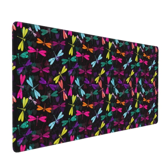 Hirioo Colorful Dragonflies for Mouse Pad ,Anti-Slip Base, Durable Stitched Edges, Perfect for Gaming, Office, and Home Use,16x35.5in