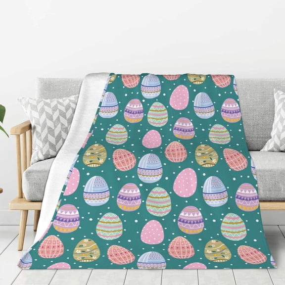 Hirioo Colorful Easter eggs for Flannel Blanket, Cozy and Warm Throw for Bed or Couch ,Perfect for All Seasons-80"x60"