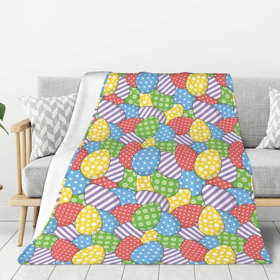 Hirioo Colorful Easter eggs for Flannel Blanket, Cozy and Warm Throw for Bed or Couch ,Perfect for All Seasons-80"x60"