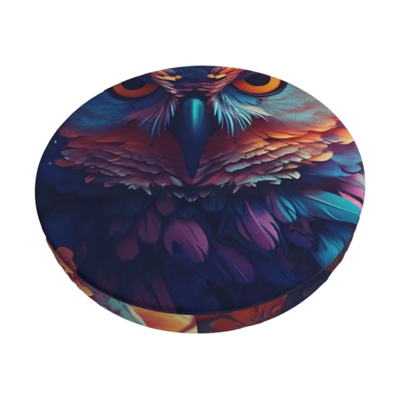 Hirioo Colorful Feather Owl for Round Bar Stool Seat Covers Washable Stool Cushion Slipcover Elastic Bar Chair Covers for 12-14 Inch Chair-