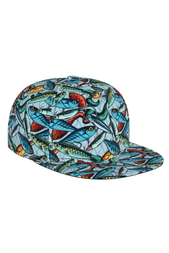 Colorful Fishing Baits for Baseball Cap Men Cap Flat Brim for Men Women Teens Adjustable Baseball Cap