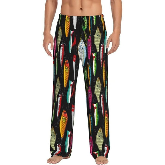 Hirioo Colorful Fishing Lures for Men's PJ Pajama Pants Sleep Pants Men's Home Trousers with Pockets,S-3XL-Small