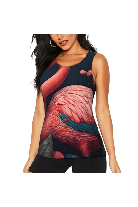 Colorful Floral Flamingo for Women's Workout Tank Top Sleeveless Workout Tops Athletic Gym Shirts-Small