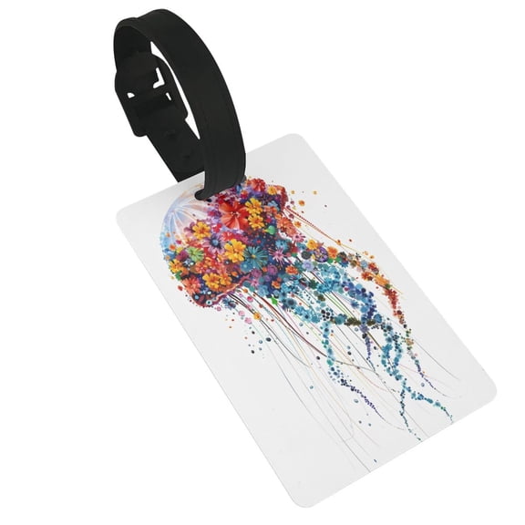Hirioo Colorful Floral Jellyfish for Luggage ID Tag with Adjustable Strap Travel Baggage Bag Tags Suitcase Identify Labels for Women Men