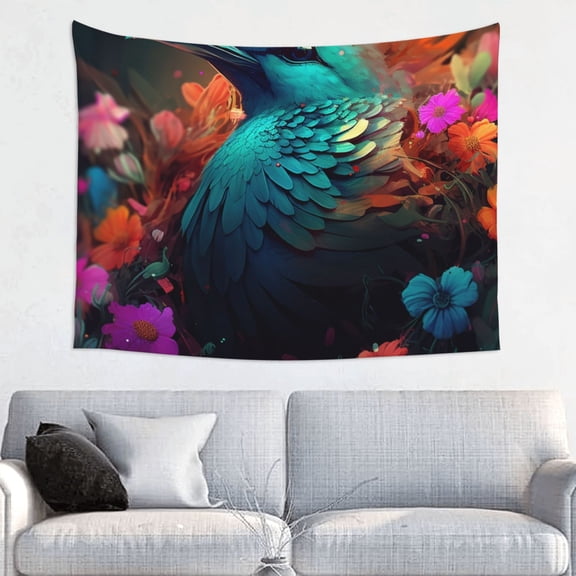 Hirioo Colorful Flower Bird Print Tapestry Lightweight Fabric for Bedroom Aesthetic Home Wall Dorm Dcor Living Room Decor 29x37 Inch