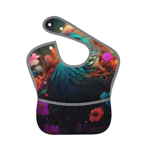 Hirioo Colorful Flower Bird for Baby Waterproof Pocket Bib Adjustable Closed for Babies Toddlers with Large Pocket 6-24Months