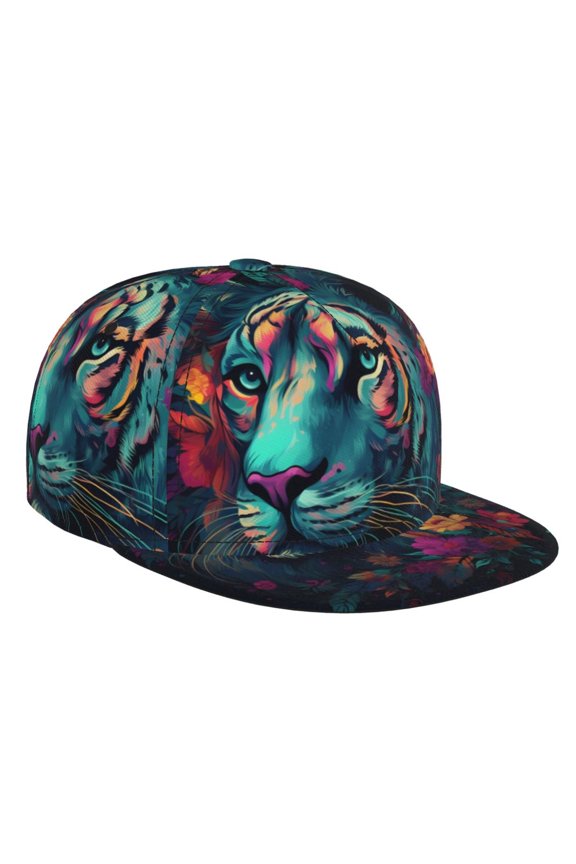 Colorful Flower Tiger for Baseball Cap Men Cap Flat Brim for Men Women Teens Adjustable Baseball Cap