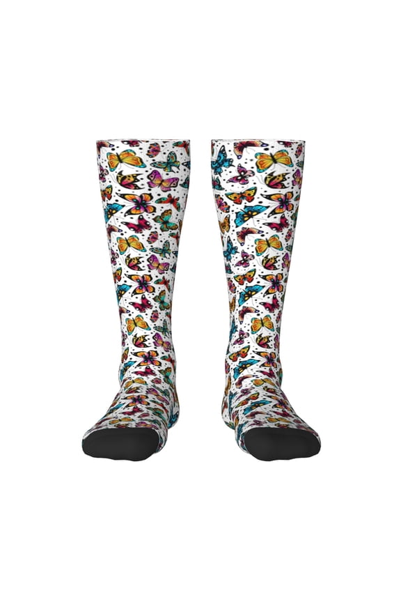 Colorful Flying Butterflies for Adult Stockings Breathable Sock Non-Pilling,Contrasting Color Design