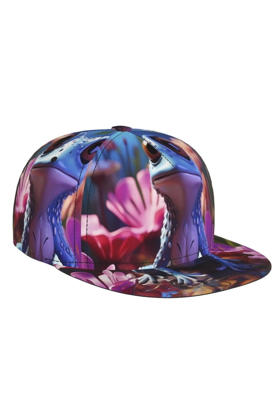 Colorful Frog Among Flowers for Baseball Cap Men Cap Flat Brim for Men Women Teens Adjustable Baseball Cap