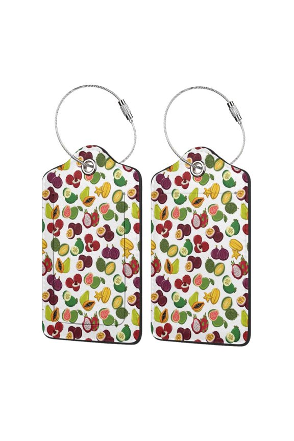 Colorful Fruits Print Leather Luggage Tag with Stainless Steel Loop ,Privacy Flap and Address Card for Travel Bag Suitcase-4 PCS