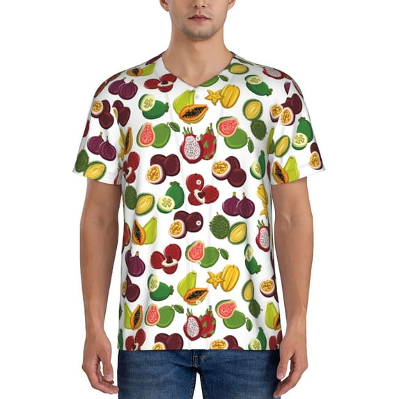 Hirioo Colorful Fruits for Men's Baseball T-shirt Shirts Short Sleeve Casual Summer Button Stretch T Shirts,Size S-4XL-Medium