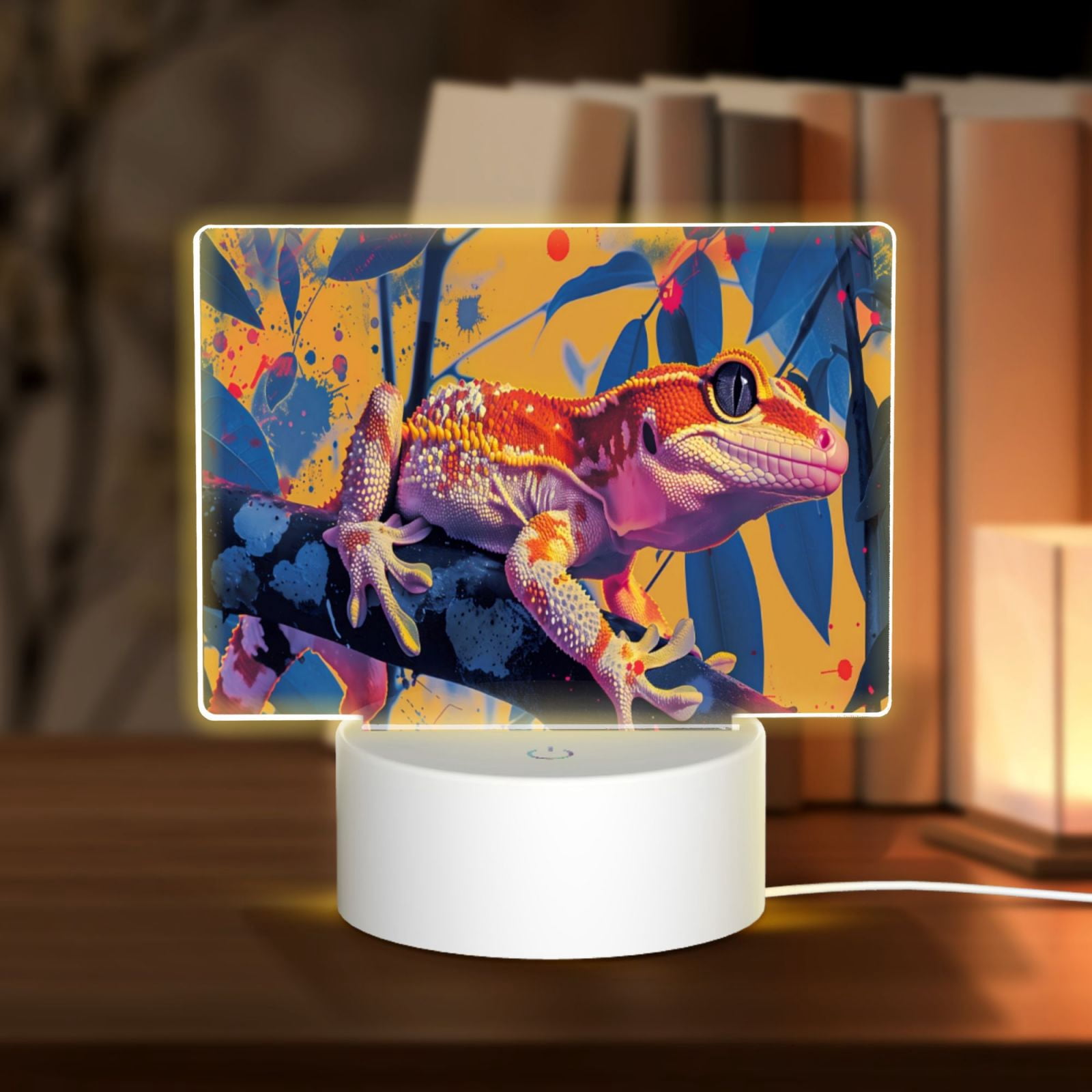 Hirioo Colorful Gecko Jungle Art for Rectangular Acrylic with Night ...