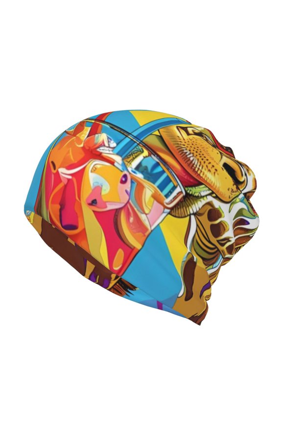 Colorful Giraffes with Drinks for Multifunction Beanie Hat for Men and Women Unisex for Winter Sports, Outdoor Activities, and Daily Wear
