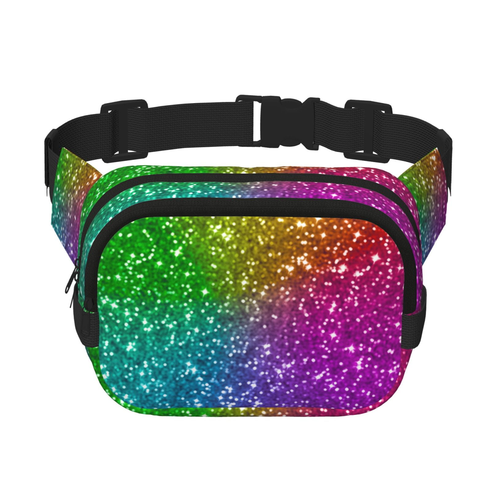 Hirioo Colorful Glitter for Double Layer Waist Bag Adjustable Fanny Pack For Travel Running Hiking