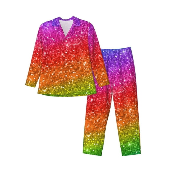 Hirioo Colorful Glitter for Men's Pajama Sets 2 Piece Pjs Men's Long-Sleeved Pajama Set Button Down Sleepwear,S-XXL-Medium