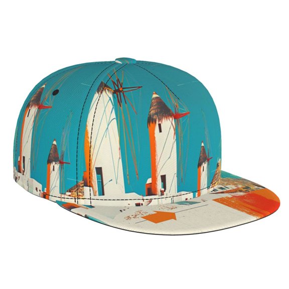 Hirioo Colorful Greek Windmills for Baseball Cap Men Cap Flat Brim for Men Women Teens Adjustable Baseball Cap