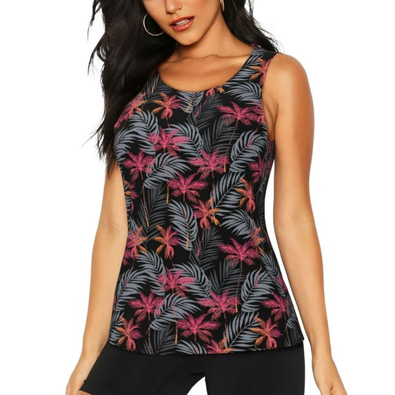Hirioo Colorful Hawaii Palms for Women's Workout Tank Top Sleeveless Workout Tops Athletic Gym Shirts-Small