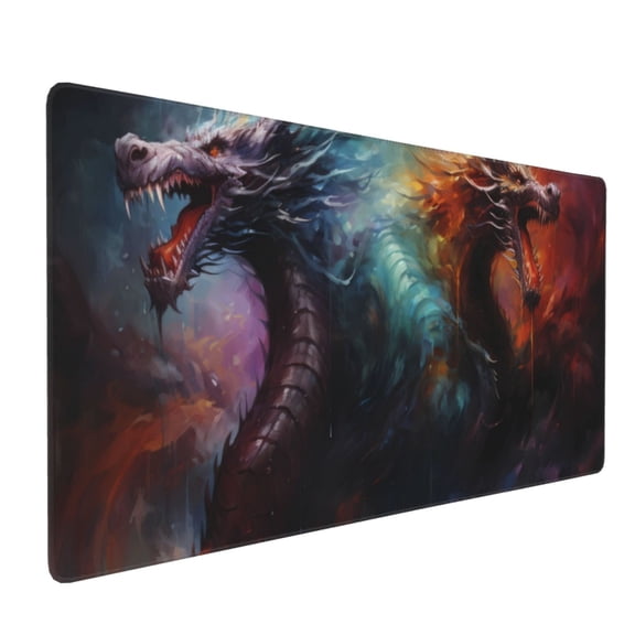 Hirioo Colorful Ink Style Dragon for Mouse Pad ,Anti-Slip Base, Durable Stitched Edges, Perfect for Gaming, Office, and Home Use,16x35.5in