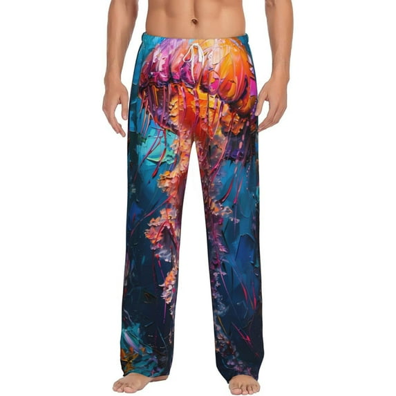 Hirioo Colorful Jellyfish Abstract for Men's PJ Pajama Pants Sleep Pants Men's Home Trousers with Pockets,S-3XL-Small