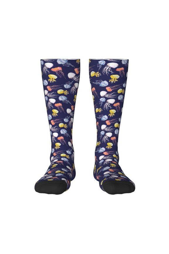 Colorful Jellyfish for Adult Stockings Breathable Sock Non-Pilling,Contrasting Color Design