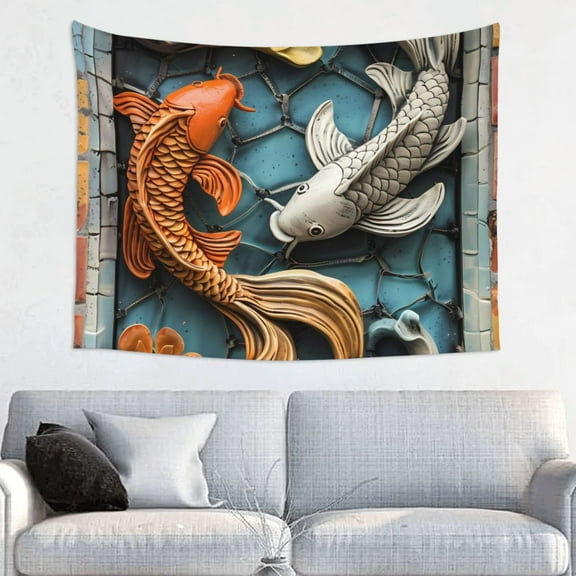 Hirioo Colorful Koi Fish Art Print Tapestry Lightweight Fabric for Bedroom Aesthetic Home Wall Dorm Dcor Living Room Decor 29x37 Inch