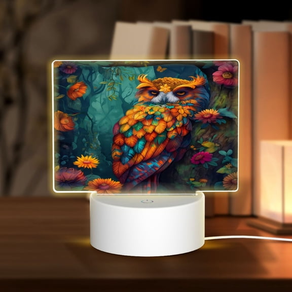 Hirioo Colorful Owl Forest for Rectangular Acrylic with Night Light Best Gifts for Lover Girl Mom, Valentine's Day Anniversary Birthday Wedding Present