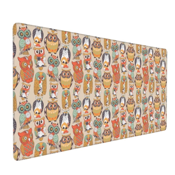 Hirioo Colorful Owls for Mouse Pad ,Anti-Slip Base, Durable Stitched Edges, Perfect for Gaming, Office, and Home Use,16x35.5in