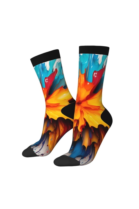 Colorful Paint Print Pattern Adult Middle Tube Socks Breathable Sock Non-Pilling,Contrasting Color Design