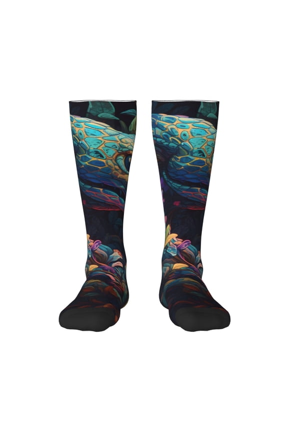 Colorful Patterned Snake for Adult Stockings Breathable Sock Non-Pilling,Contrasting Color Design