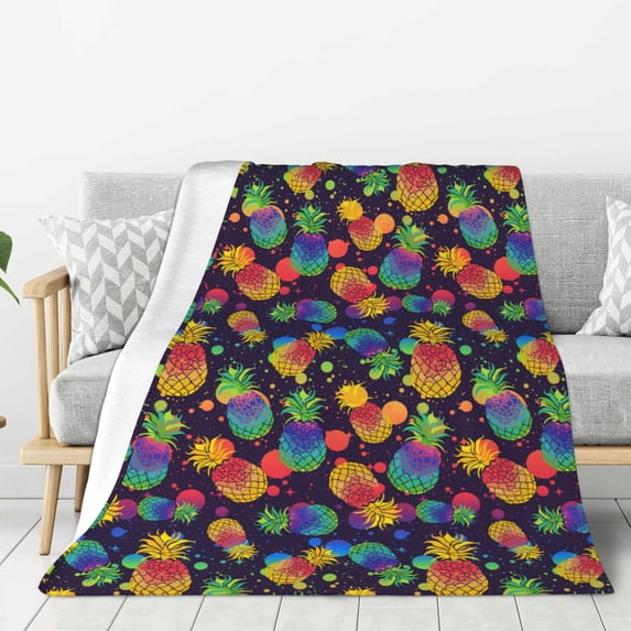 Hirioo Colorful Pineapples1 for Flannel Blanket, Cozy and Warm Throw for Bed or Couch ,Perfect for All Seasons-80"x60"