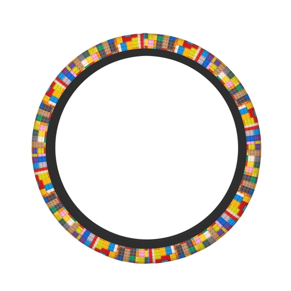Hirioo Colorful Plastic Blocks Pattern for Elastic Stretch Steering Wheel Cover Universal 15 Inch Automotive Steering Wheel Cover Fit Auto, Suvs, Truck