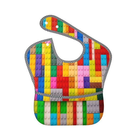 Hirioo Colorful Plastic Blocks Pattern for Baby Waterproof Pocket Bib Adjustable Closed for Babies Toddlers with Large Pocket 6-24Months