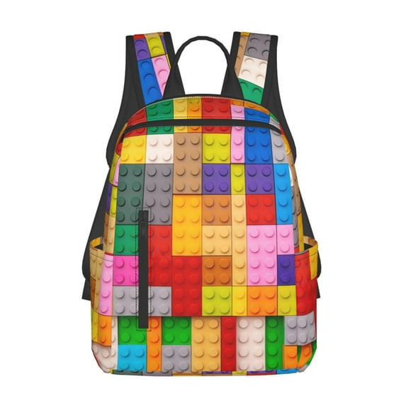 Hirioo Colorful Plastic Blocks Pattern for Lightweight Backpack, Durable and Comfortable, Ideal for Travel, School, Hiking, and Everyday Use