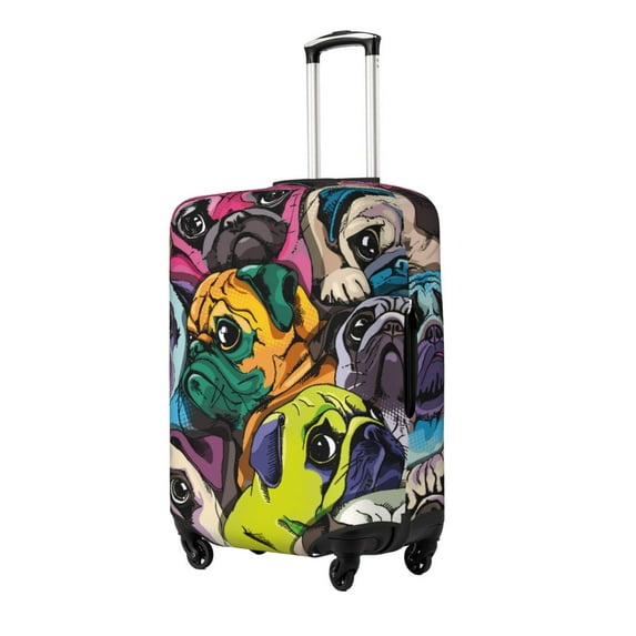 Hirioo Colorful Pug for Elasticity Suitcase Cover (No luggage Included) Durable Luggage Protector Fits 18-32 Inch Luggage-Medium