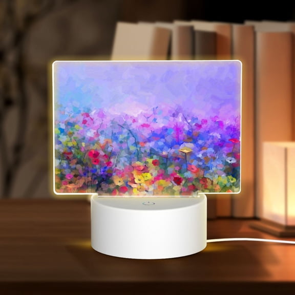 Hirioo Colorful Purple Cosmos Flower for Rectangular Acrylic with Night Light Best Gifts for Lover Girl Mom, Valentine's Day Anniversary Birthday Wedding Present