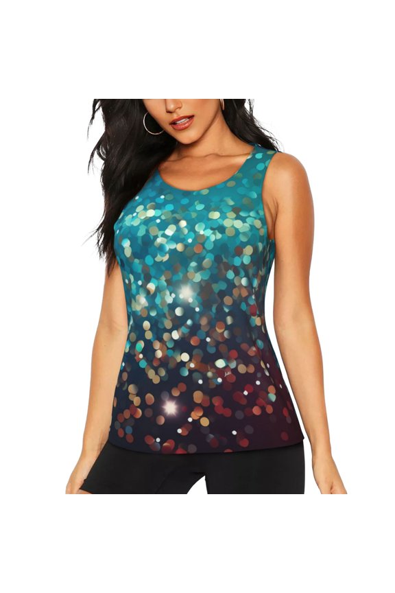 Colorful Rainbow Glitter for Women's Workout Tank Top Sleeveless Workout Tops Athletic Gym Shirts-Large