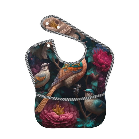 Hirioo Colorful Rose Bird for Baby Waterproof Pocket Bib Adjustable Closed for Babies Toddlers with Large Pocket 6-24Months