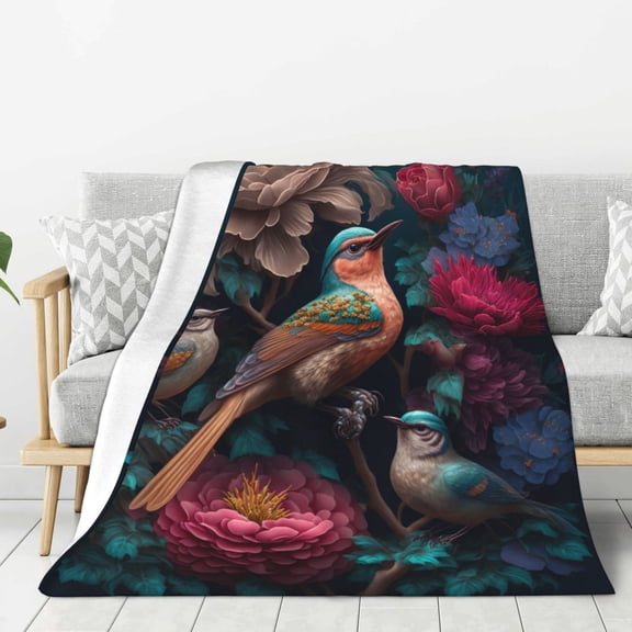 Hirioo Colorful Rose Bird for Flannel Blanket, Cozy and Warm Throw for Bed or Couch ,Perfect for All Seasons-40"x30"