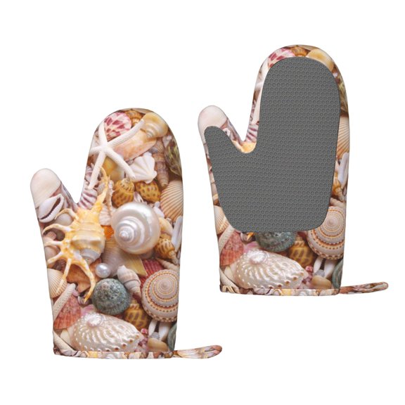 Hirioo Colorful Seashells for Silicone Oven Mitts for BBQ, Baking, Cooking, Set of 2, Heat Resistant 260, Non-Slip Kitchen Essentials