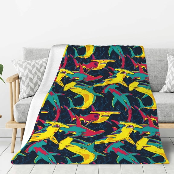 Hirioo Colorful Sharks for Flannel Blanket, Cozy and Warm Throw for Bed or Couch ,Perfect for All Seasons-60"x50"
