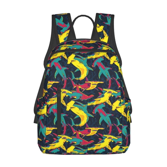 Hirioo Colorful Sharks for Lightweight Backpack, Durable and Comfortable, Ideal for Travel, School, Hiking, and Everyday Use