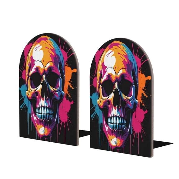 Hirioo Colorful Skull for Bookends Decorative Bookends for Shelves for Home or Office, Non-Slip Base