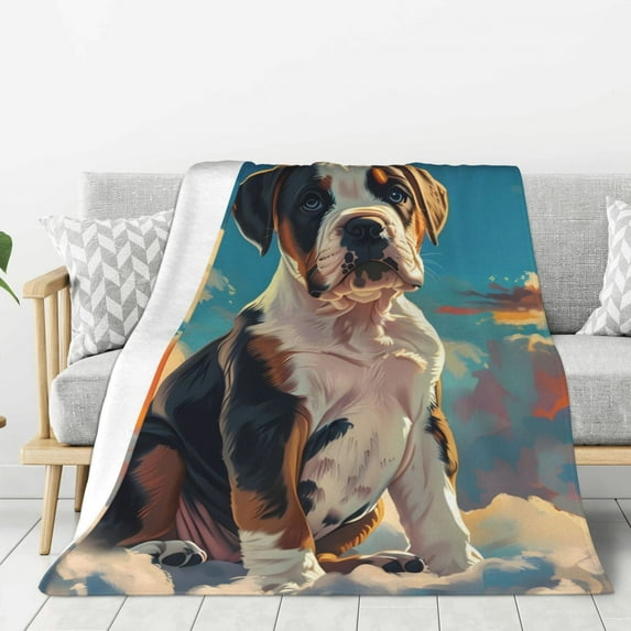 Hirioo Colorful Sky Puppy for Flannel Blanket, Cozy and Warm Throw for Bed or Couch ,Perfect for All Seasons-60"x50"