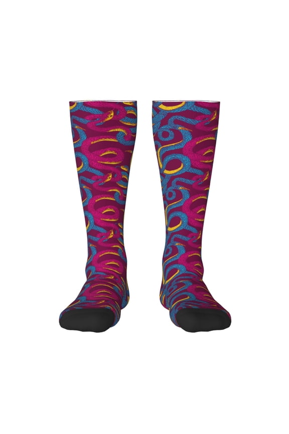 Colorful Snake for Adult Stockings Breathable Sock Non-Pilling,Contrasting Color Design
