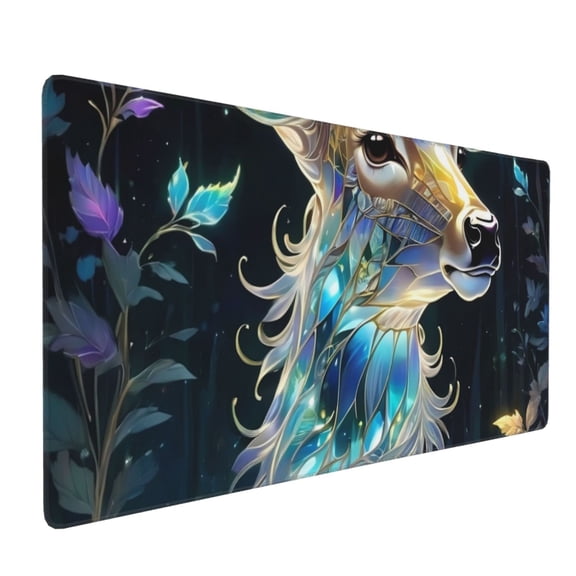 Hirioo Colorful Stained Glass Deer for Mouse Pad ,Anti-Slip Base, Durable Stitched Edges, Perfect for Gaming, Office, and Home Use,16x35.5in