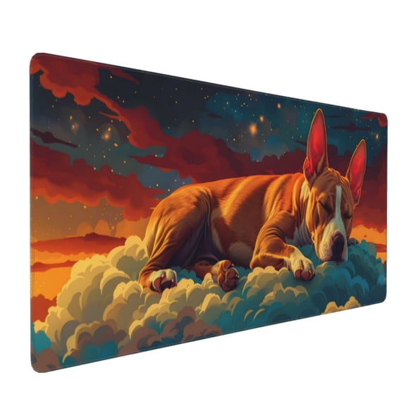 Hirioo Colorful Starry Sky Sleep Dog for Mouse Pad ,Anti-Slip Base, Durable Stitched Edges, Perfect for Gaming, Office, and Home Use,16x35.5in